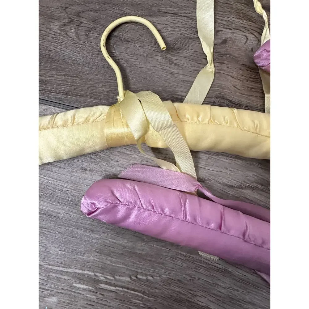 4 Vintage Padded Hangers Purple Yellow